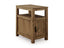 Fendenmore Brown Chairside End Table T190-117 in rustic brown with an open top shelf and a cabinet door featuring a black handle.
