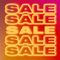 The word SALE is repeated five times in bold, glowing yellow-orange letters on a pink and orange gradient background.