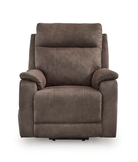 Crestmeade Espresso Lift Chair 1350412 in brown faux leather with a high back and padded armrests.