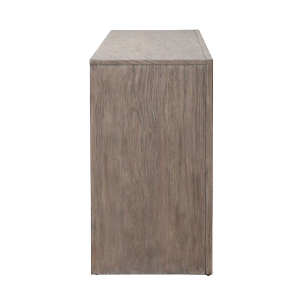 Side view of the Liberty Furniture Lafayette Curio Cabinet 2219-AC1000 featuring a rectangular silhouette and light brown, textured wood grain finish on a plain white background—an elegant accent cabinet and practical storage solution for any space.