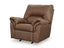 The WillowBend Caramel Recliner 2770425 by Ashley is a large, plush rocker recliner featuring padded armrests and backrest, upholstered in supple faux leather and shown against a white background.