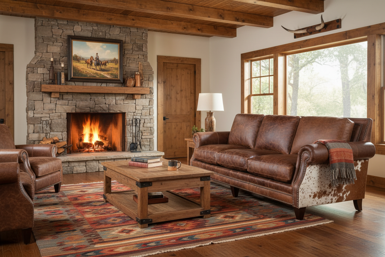 Coyote Tan Leather Longhorn Dark Hide Sofa 4300LH10 Main image