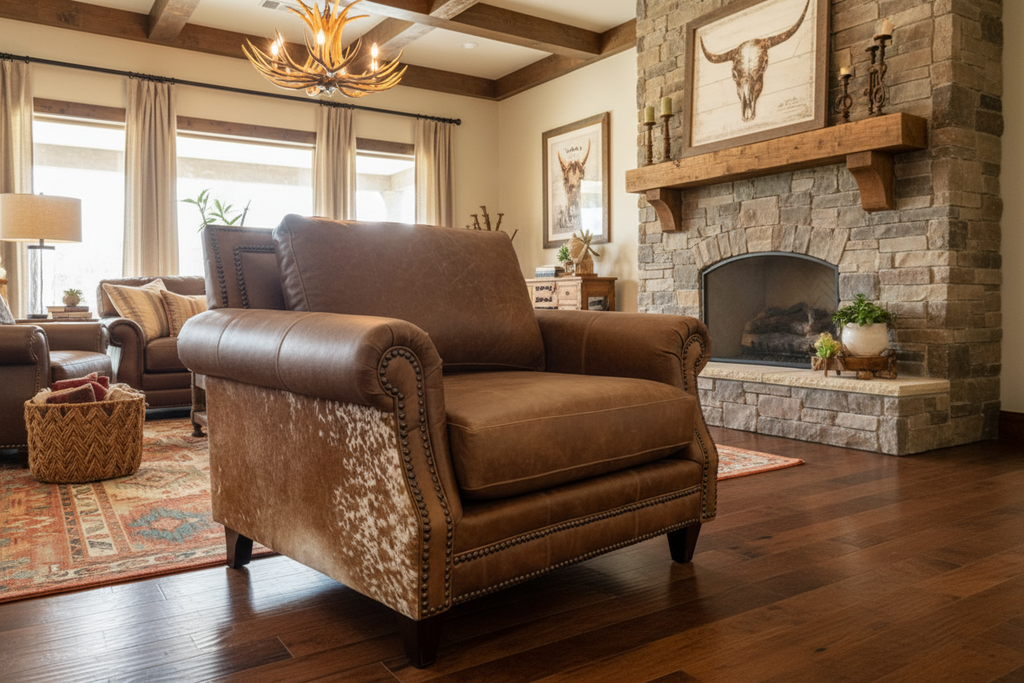 Coyote Tan Leather Longhorn Dark Hide Chair 4300LH40