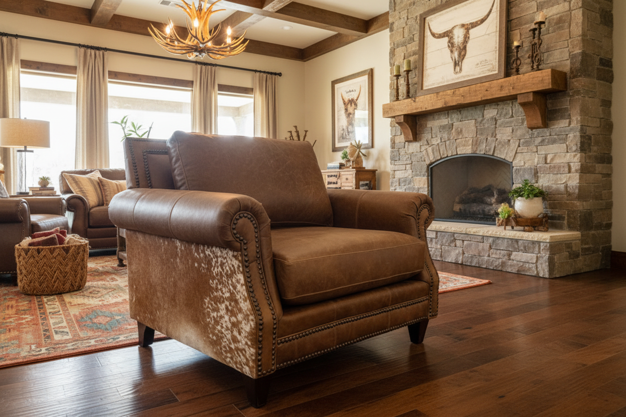 Coyote Tan Leather Longhorn Dark Hide Chair 4300LH40