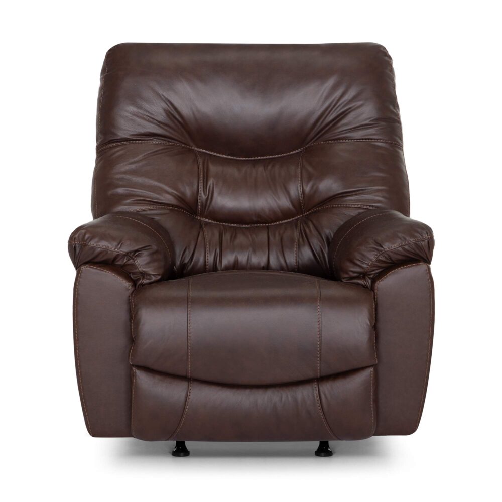 A plush, dark brown Trilogy Frederica Brown Recliner 4595-LM98-15 from Franklin Furniture Corp., featuring visible stitching, wide armrests, and a padded backrest with gel-blended cushions, viewed from the front against a white background.