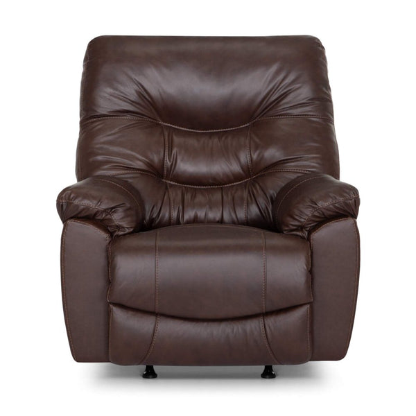 A plush, dark brown Trilogy Frederica Brown Recliner 4595-LM98-15 from Franklin Furniture Corp., featuring visible stitching, wide armrests, and a padded backrest with gel-blended cushions, viewed from the front against a white background.