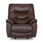 The Trilogy Frederica Brown Power Recliner 4595BJ-LM98-15 from Franklin Furniture Corp. is a plush, dark brown leather armchair with padded armrests and backrest, featuring gel-blended cushions for enhanced comfort, photographed against a plain white background.