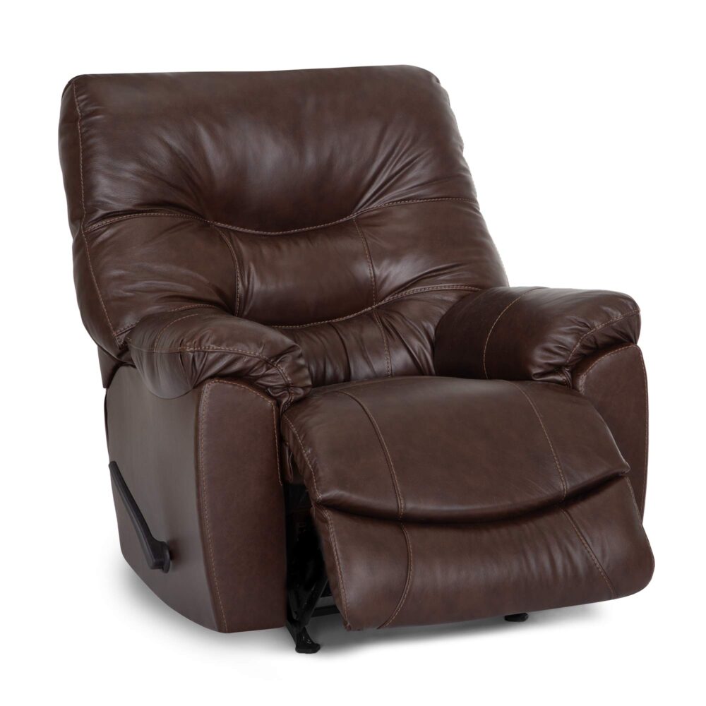 A Trilogy Frederica Brown Recliner (4595-LM98-15) by Franklin Furniture Corp., featuring plush gel-blended cushions and an extended footrest, is shown against a plain white background.