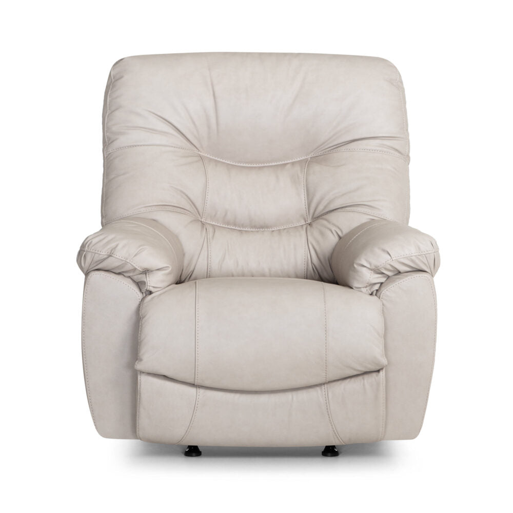 A front-facing view of the Franklin Furniture Corp. Trilogy Frederica Taupe Recliner 4595-LM98-28, displaying its light beige upholstery, gel-blended cushions, padded armrests, and supportive backrest against a white background.