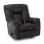 A Connery Blaze Slate Recliner (model 4703-LM99-03) by Franklin Furniture Corp., featuring plush gel-blended foam cushioning, black leather upholstery, and a side lever, is positioned on a white background.