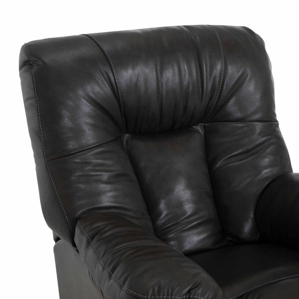 Close-up of the upper section of the Connery Blaze Slate Recliner 4703-LM99-03 by Franklin Furniture Corp., featuring padded cushions on the backrest and armrests with gel-blended foam cushion support, all set against a plain white background.
