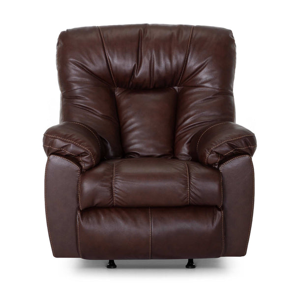 Experience the Connery Blaze Bourbon Recliner 4703-LM99-14 by Franklin Furniture Corp.—a plush, dark brown leather chair with gel-blended foam cushioning, padded armrests and backrest, displayed from the front against a white background.