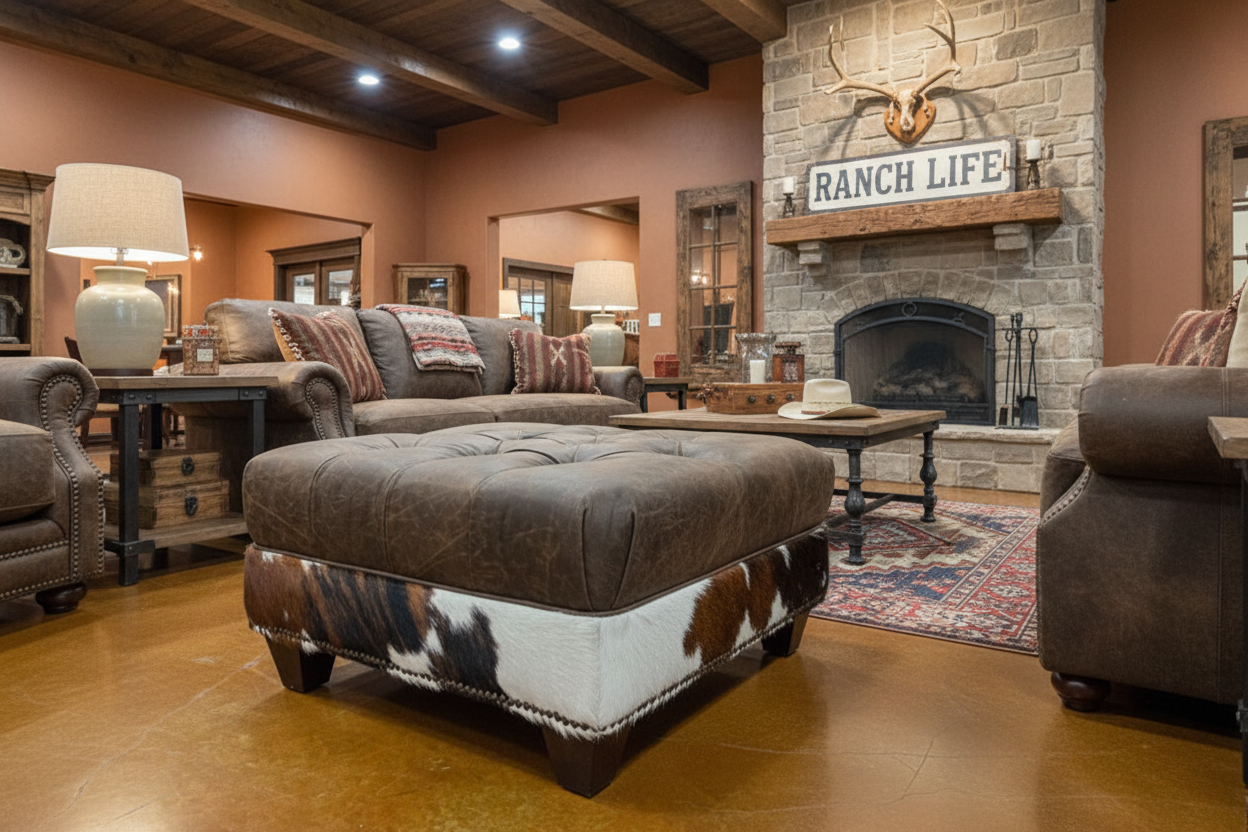 Coyote Walnut Leather Tricolor Truffle Hide Ottoman 4787LH50 Main image