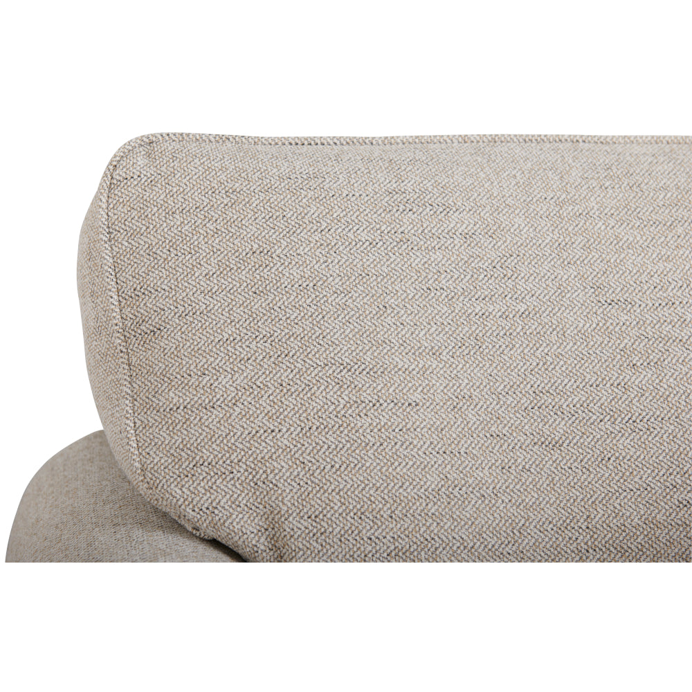 Close-up of a beige Collins Loveseat 494-630-D1807-64 by La-Z-Boy, highlighting the subtle herringbone pattern, texture, and stitching details of its box seat cushions.