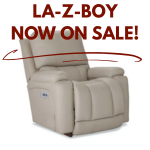 Beige recliner chair with 'LA-Z-BOY NOW ON SALE!' text and graphic.