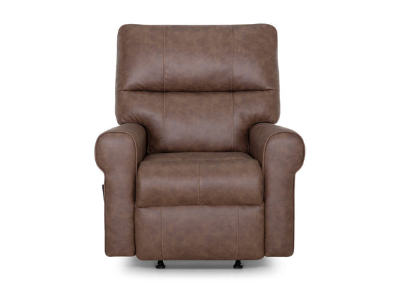 The Franklin Furniture Corp. Langston Duvall Vintage Brown Recliner 5525-3429-16 is displayed against a plain white background, showcasing plush cushions, wide armrests, a high backrest, and the exclusive WOW Seating System.