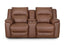 The Ransom Astrid Cedar Reclining Loveseat (61634-3584-12) by Franklin Furniture Corp. features brown leather upholstery, plush gel-blended foam seating cushions, wide armrests, and a convenient center console with cup holders. Designed with the WOW Seating System, this modern loveseat comfortably seats two people.