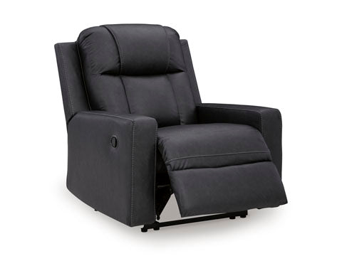 Mackmenville Carbon Recliner 7471329 in dark gray with contrast stitching.