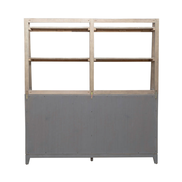 A tall, rectangular Liberty Furniture Brentwood Sideboard 789-SB6836-SH6838 featuring a solid base with two doors and an open upper section with two tiers of shelving.
