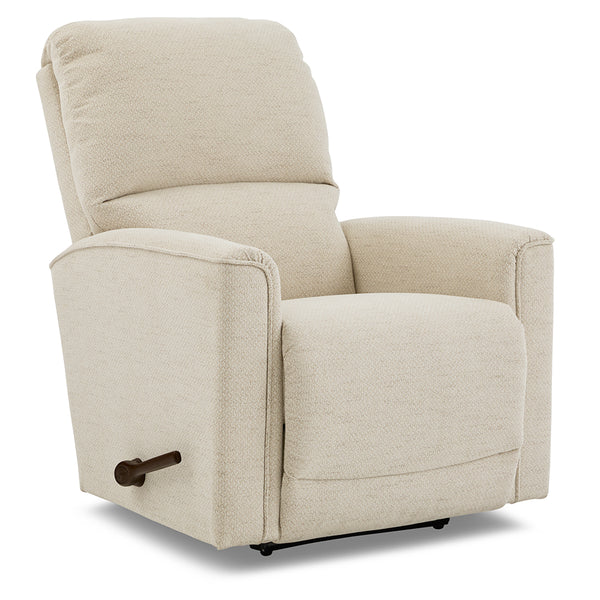Off-white La-Z-Boy Cade Recliner 803-10-D2068-60 rocking recliner with a waterfall chaise seat and a dark brown handle on the side.