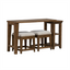 The Liberty Furniture Carolina Park Console Table and 2 Stools (930-OT5630-OT9001) features a wooden counter-height design in a matching brown finish, two upholstered stools that tuck neatly underneath, and shelves on each end ideal for bookshelf storage.