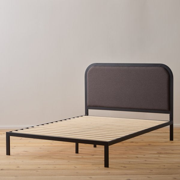 Metal Upholstered Charcoal Queen Size Bed BS0002MUBQQCH