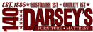 Logo for Darsey’s Furniture & Mattress with Est. 1886, Customer 1st ~ Quality 1st, and 140 with stars, in red and white colors.