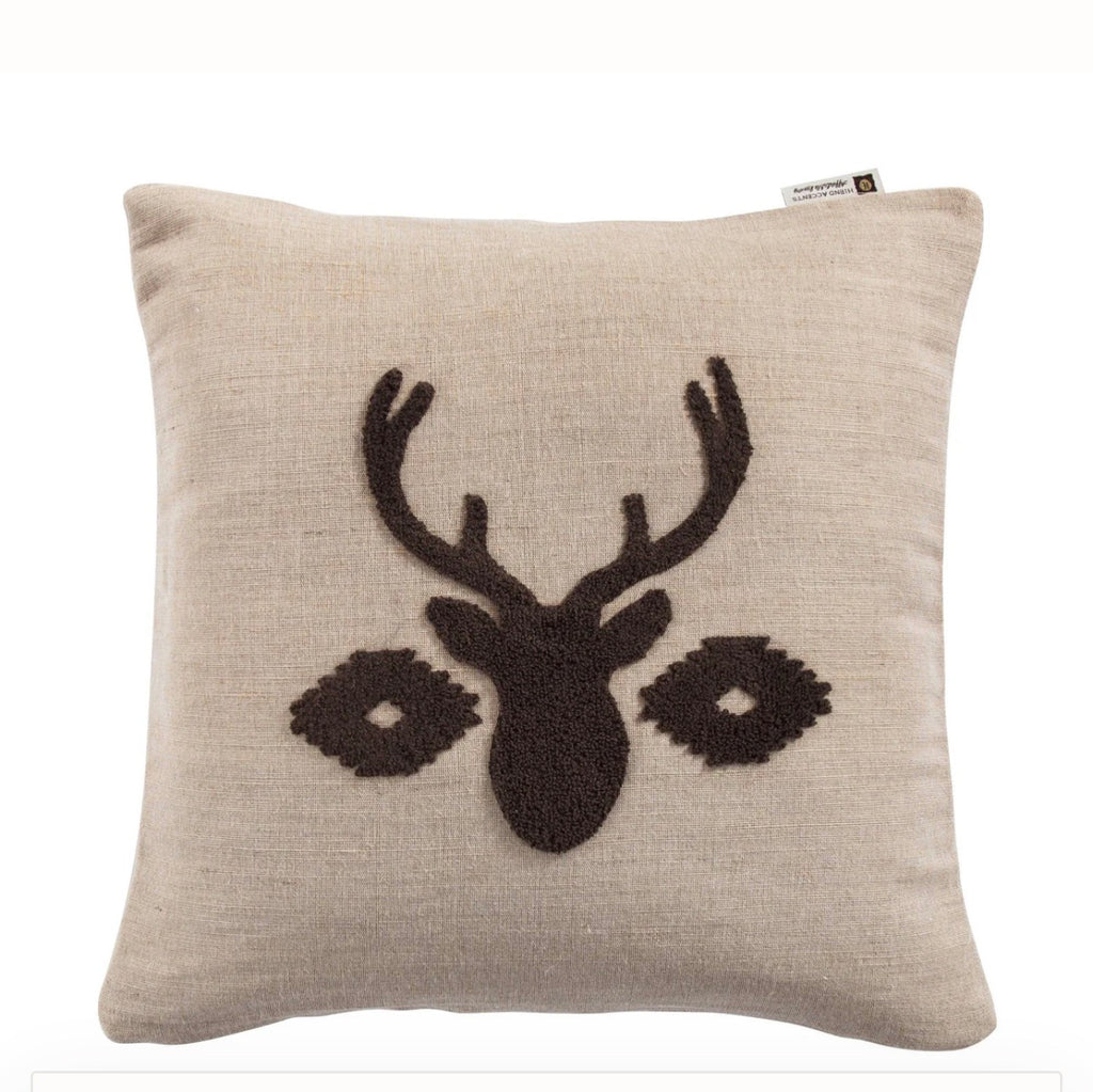 HiEnd Accents Aztec Deer Bust Embroidered Burlap Throw Pillow