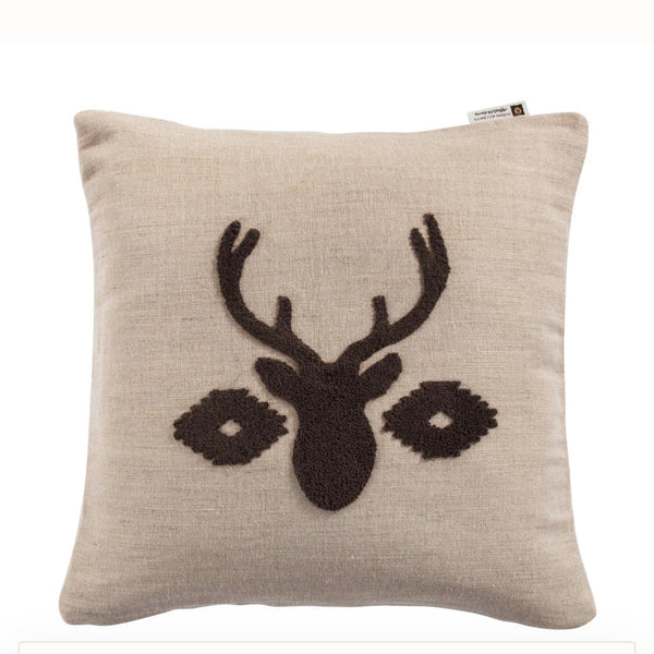 HiEnd Accents Aztec Deer Bust Embroidered Burlap Throw Pillow