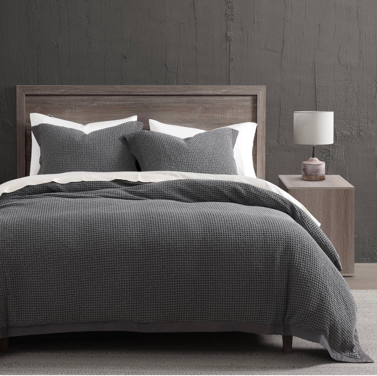 HiEnd Accents, Stonewashed Cotton Waffle Weave King Duvet Cover Set Main image