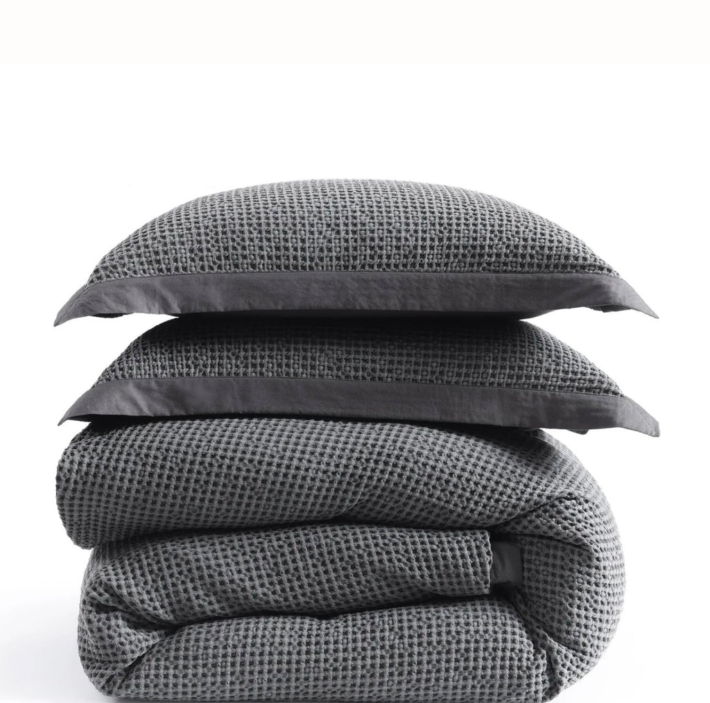 HiEnd Accents, Stonewashed Cotton Waffle Weave King Duvet Cover Set