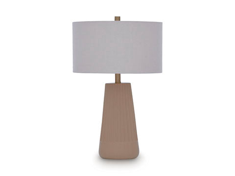 Ashley Dellner Lamp L100854 contemporary table lamp with a drum shade and a tapered, vertically reeded base. Main image