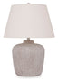 Danry Lamp L207454 table lamp with a distressed cream base and a tapered off-white shade in a casual style.