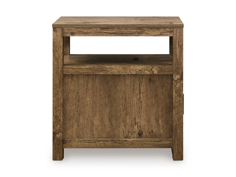 Fendenmore Brown Chairside End Table T190-117 in a rustic brown finish, featuring an open storage shelf below the top surface.