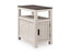 Fendenmore White Chairside End Table T190-217 featuring a dark wood-tone top, a light wood-tone frame, an open shelf, and a lower storage cabinet with a black handle.
