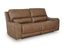The DeepWakes Caramel Power Reclining Sofa U6260647 by Ashley features top-grain brown leather upholstery, plush cushions, and gently curved armrests, displayed against a plain white background.