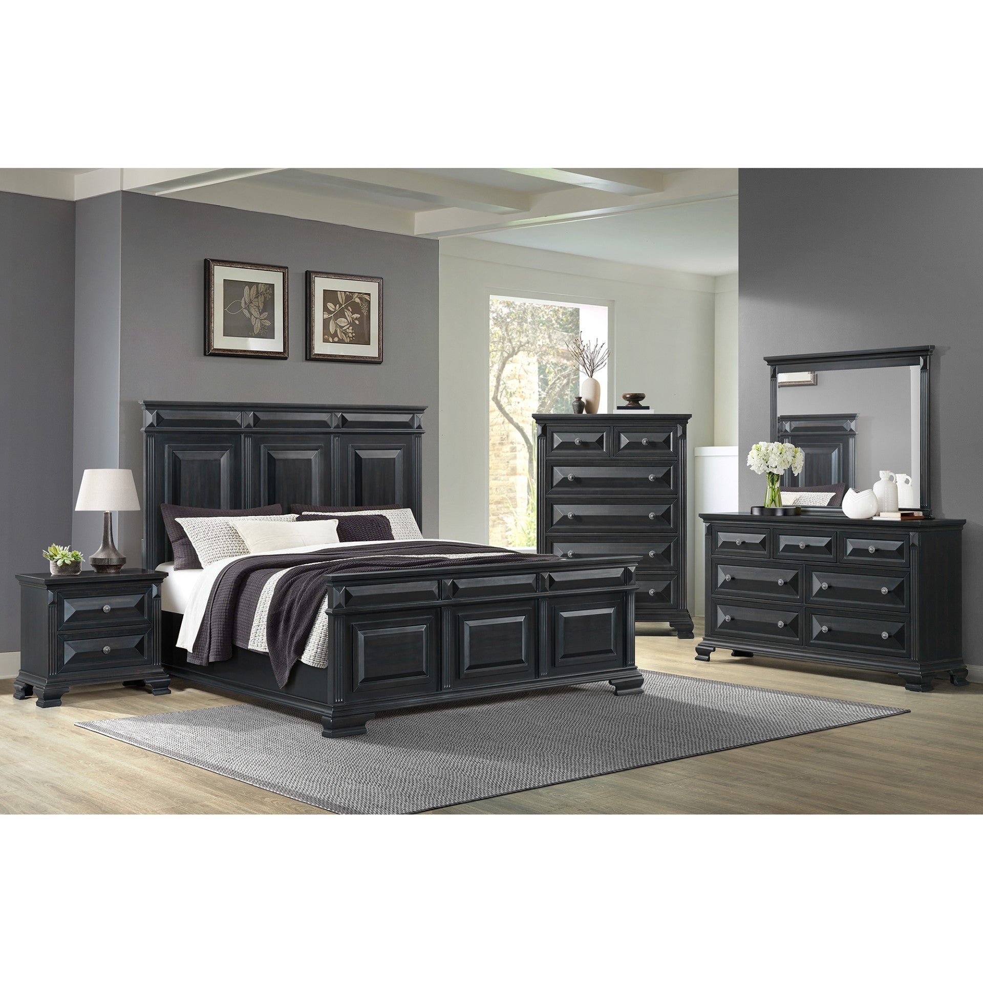 Bridgestone Black Queen Bed, Chest, Nightstand B-10980-8 - Darseys Furniture & MattressElements