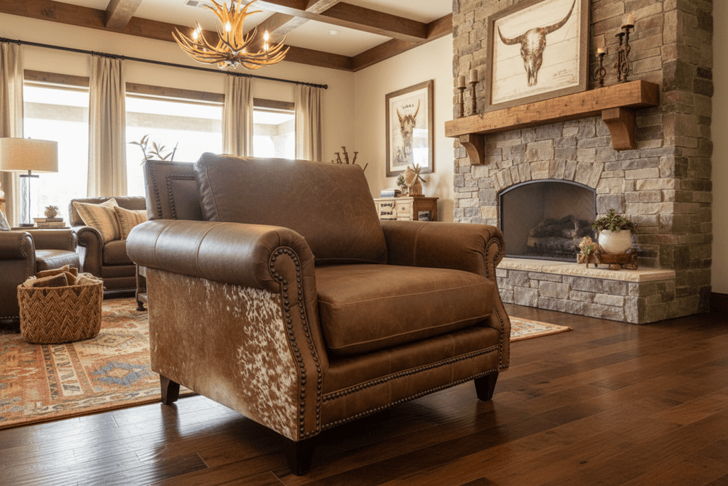 Coyote Tan Leather Longhorn Dark Hide Chair 4300LH40 - Darseys Furniture & MattressMayo