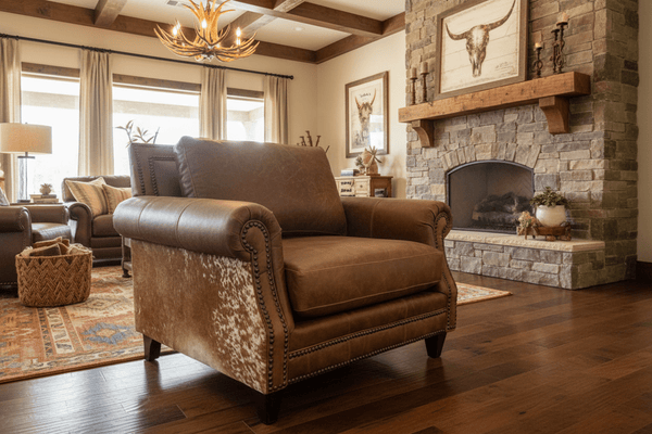Coyote Tan Leather Longhorn Dark Hide Chair 4300LH40 - Darseys Furniture & MattressMayo