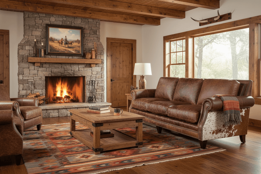 Coyote Tan Leather Longhorn Dark Hide Sofa 4300LH10 - Darseys Furniture & MattressMayo