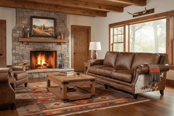 Coyote Tan Leather Longhorn Dark Hide Sofa 4300LH10 - Darseys Furniture & MattressMayo