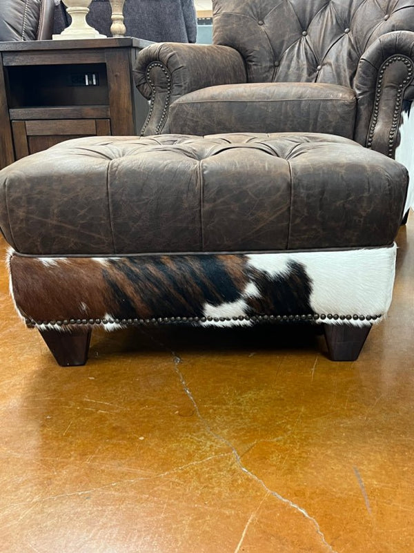 Coyote Walnut Leather Tricolor Truffle Hide Ottoman 4787LH50 - Darseys Furniture & MattressMayo