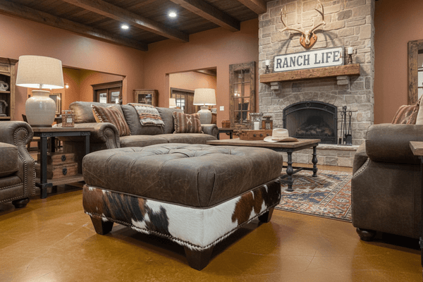 Coyote Walnut Leather Tricolor Truffle Hide Ottoman 4787LH50 - Darseys Furniture & MattressMayo