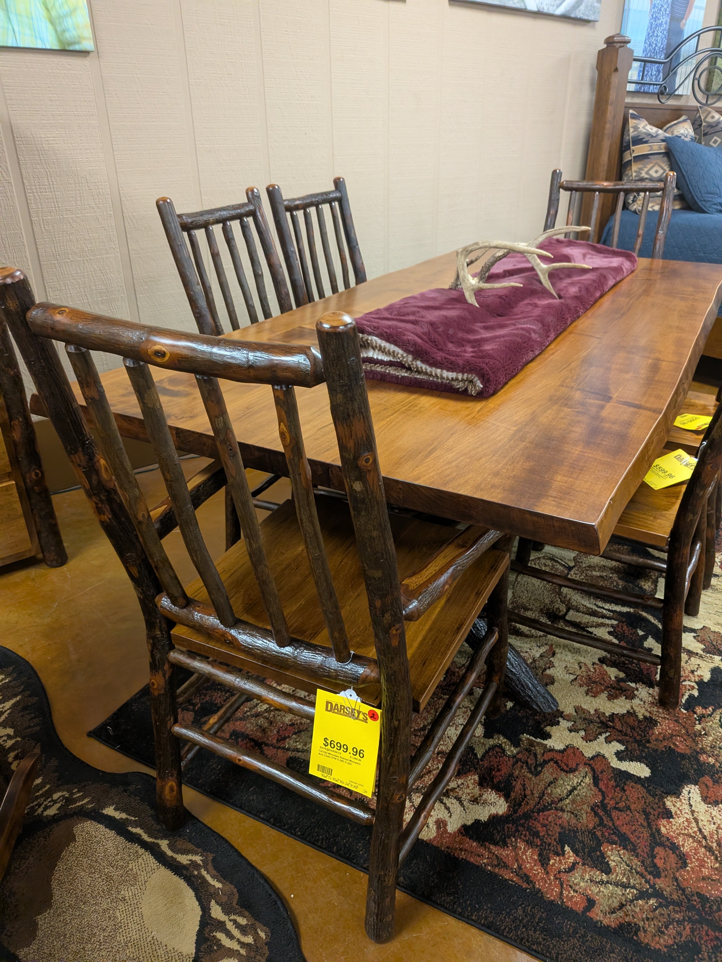 Mountain retreat Kings cottage table 4 side chairs and 2 arm chairs