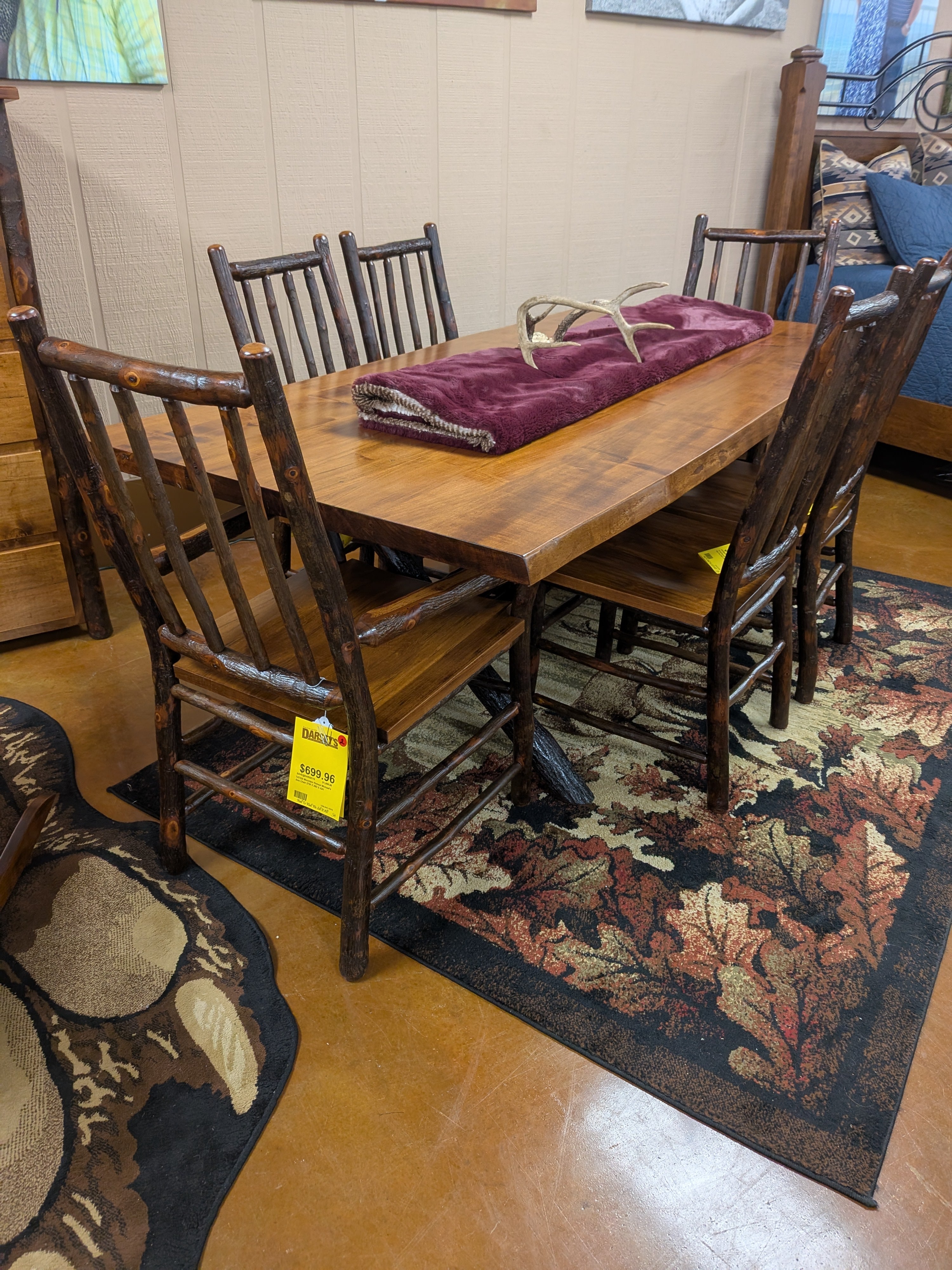 Mountain retreat Kings cottage table 4 side chairs and 2 arm chairs