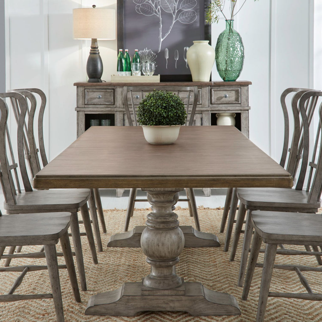 River Place Gray Table and 8 Chairs 237G-T4402/P4402/C1000S - Darseys Furniture & Mattress