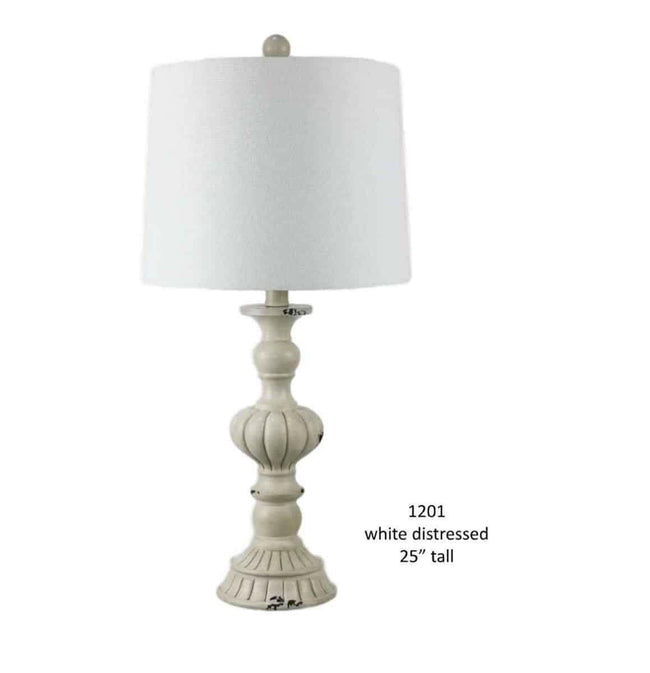 H & H Lamp 1201 White Distressed Lamp. Hover Image