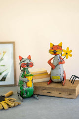 Iron Cats With Flowers And Pot Set Of 2 NTM1308 - DarseysKalalou