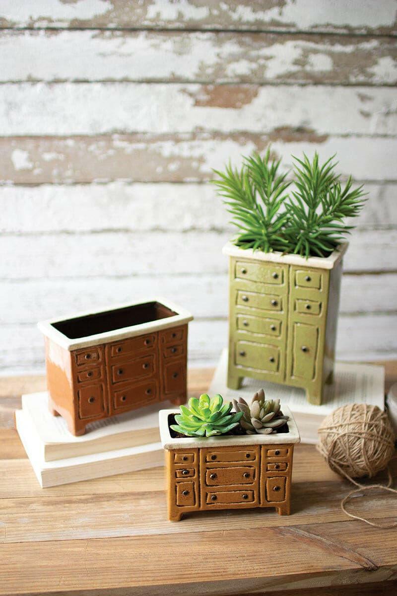 Ceramic Chest Of Drawers Planters Set Of 3 CDV2057.