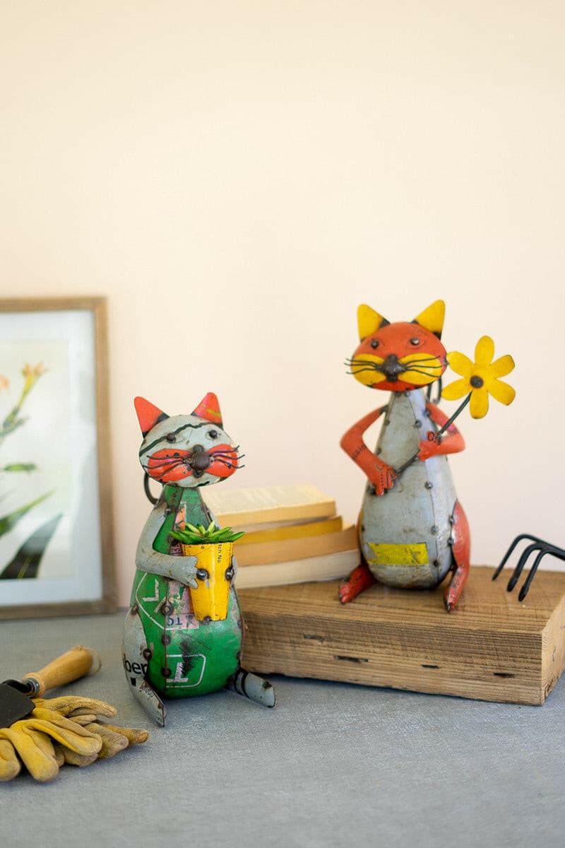 Iron Cats With Flowers And Pot Set Of 2 NTM1308.